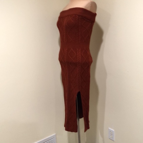 Fashion Nova Midi Dress Size Medium Burnt Orange Cable Knit Strapless Bodycon - Picture 3 of 8